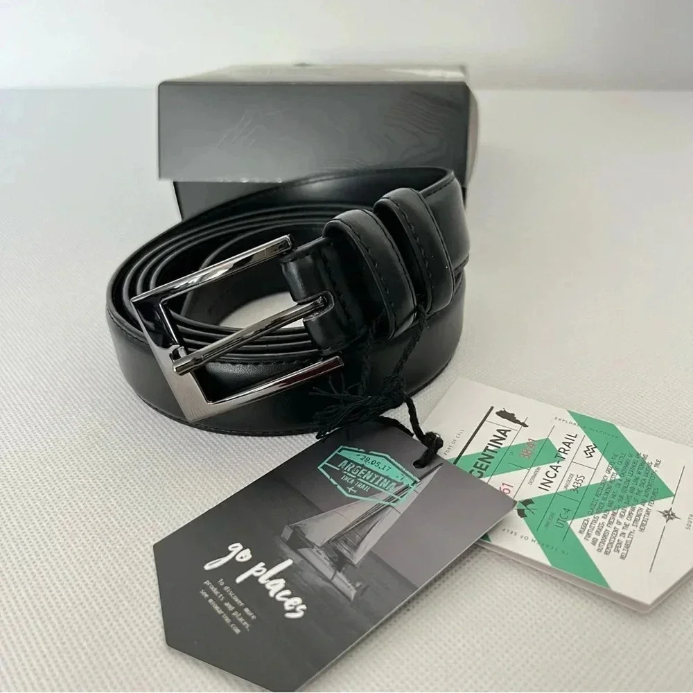 Mio Marino Belt Men's Classy Prong Buckle Leather Belt Black Size 52